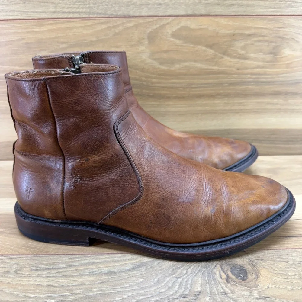 FRYE Paul Inside Zip Ankle Boots Mens 7.5 D Cognac Leather Business Casual